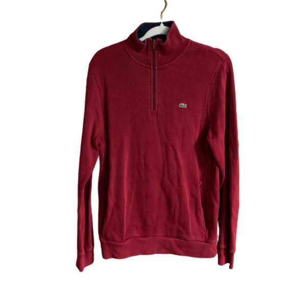 Lacoste Other - Lacoste 100% Cotton Size 5 Red Men's 1/4 Zip Mockneck Ribbed Pullover Sweatshirt